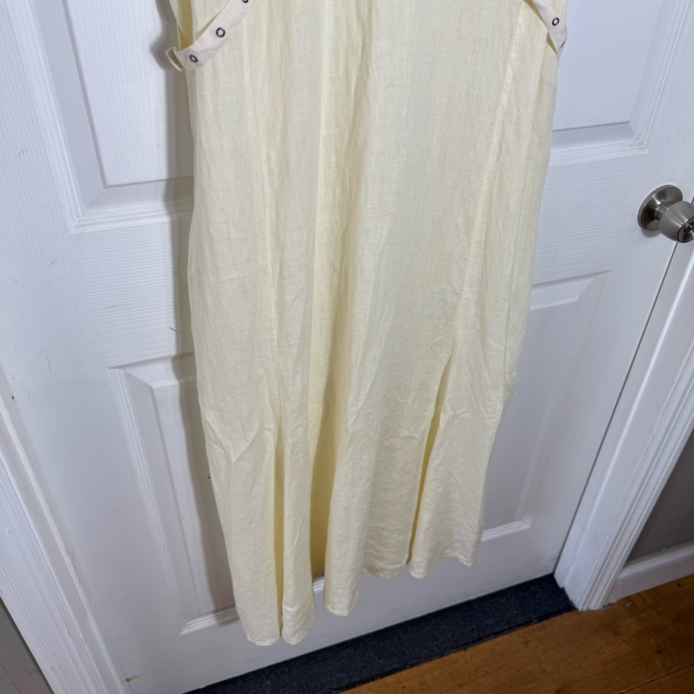 Vtg FLAX 100% Linen Maxi Dress Small Ivory Lagenlook Resort Coastal - Picture 5 of 9